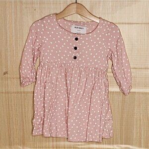 Old Navy Toddler Girls Pink Polka-dot Long Sleeve Dress 18-24 Months